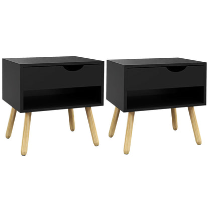 Set of 2 Nightstands with Storage Drawer and Shelf, Modern Bedside Table for Bedroom, Black Bedside Tables at Gallery Canada