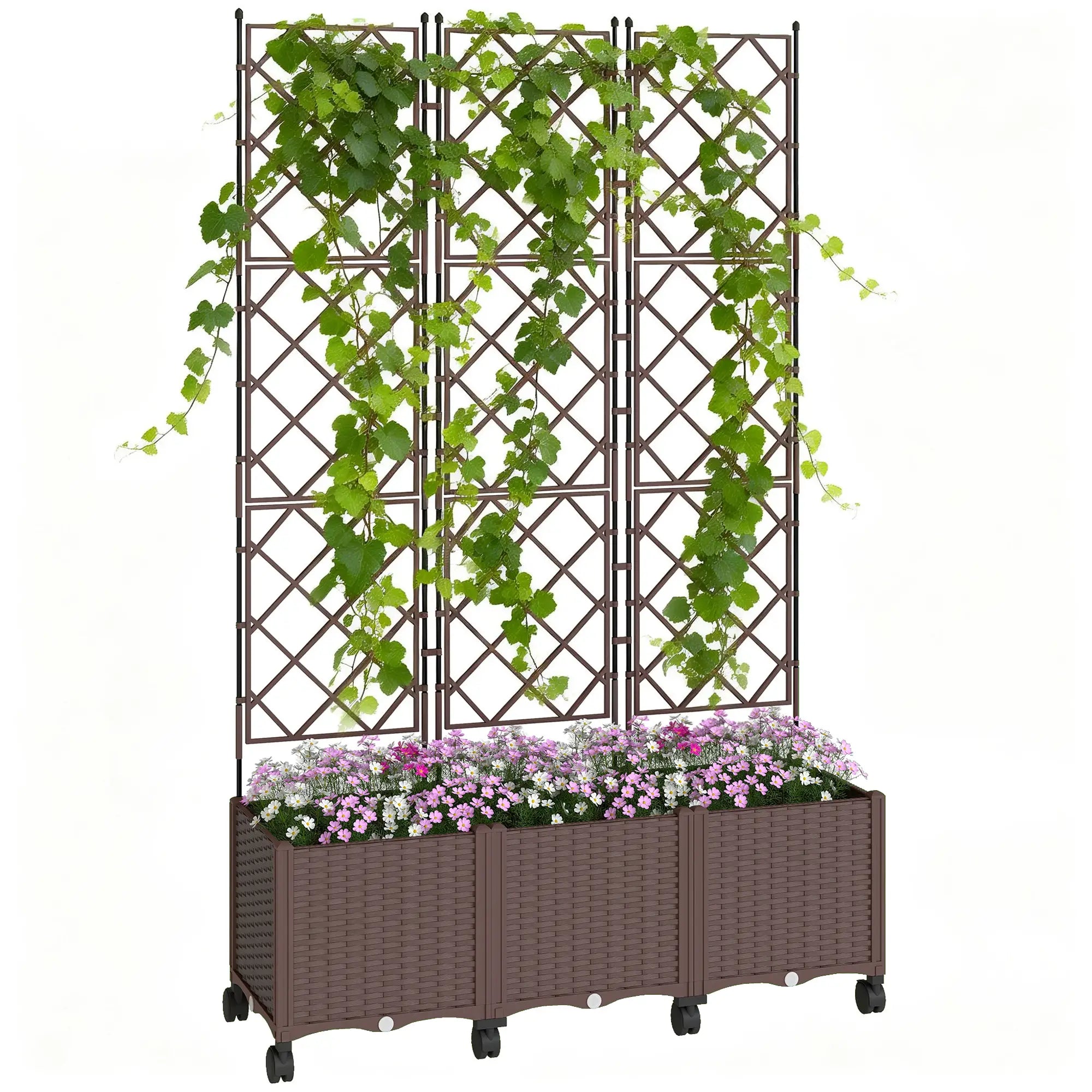 Plastic Raised Garden Bed With Trellis, Self Watering Planter Box With Wheels Raised Garden Beds at Gallery Canada