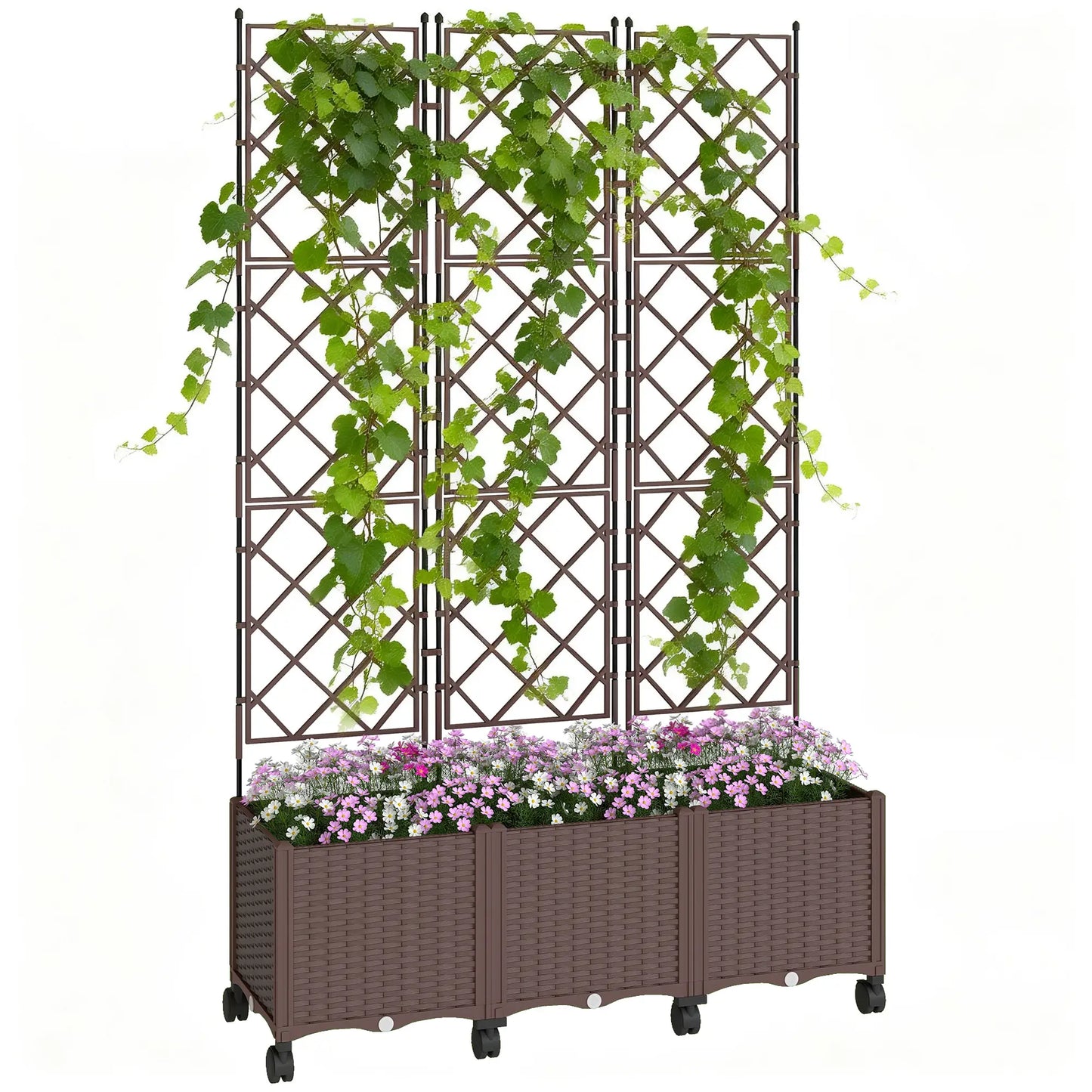 Plastic Raised Garden Bed With Trellis, Self Watering Planter Box With Wheels Raised Garden Beds at Gallery Canada