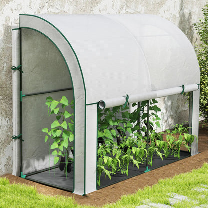 Walk-In Lean-To Greenhouse, 7' x 3' x 5', Zipper Roll-Up Doors, White