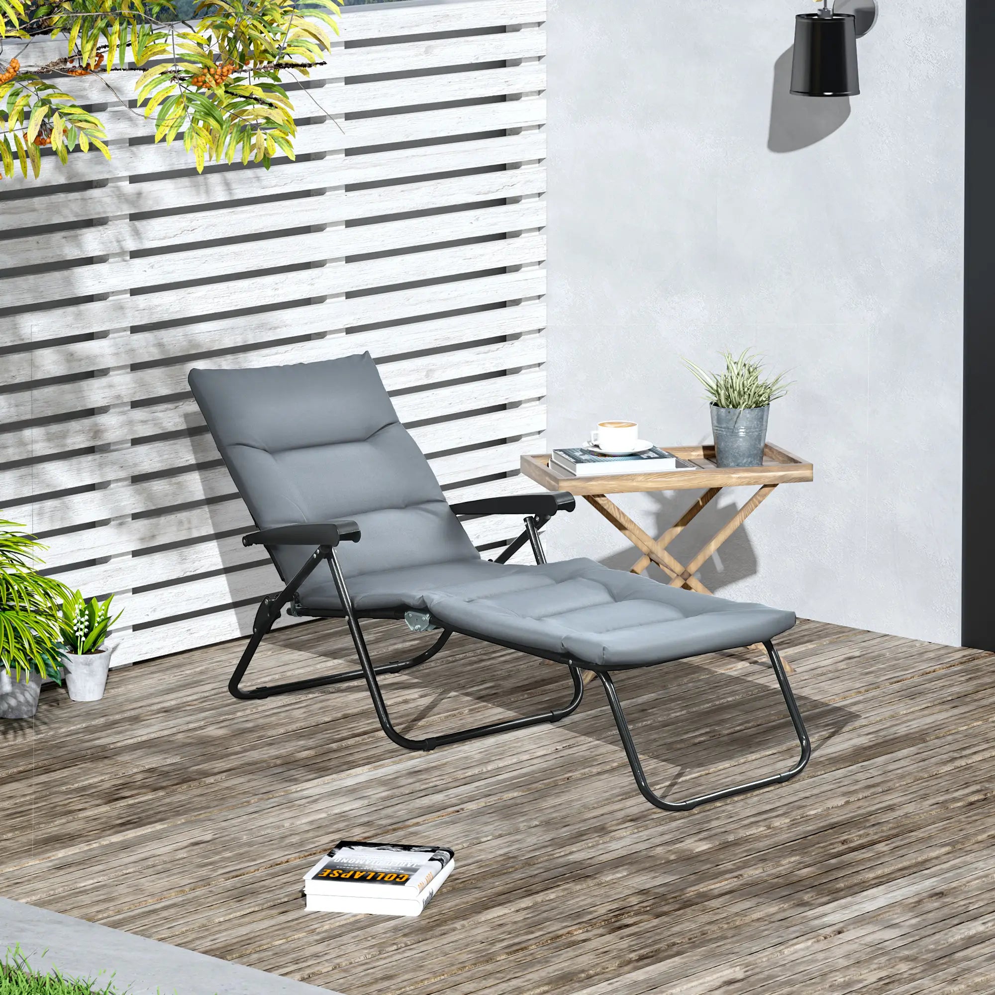 Foldable Lounge Chair, Reclining Patio Sun Lounger, 6-Position Adjustable, Grey Lounger Chairs at Gallery Canada