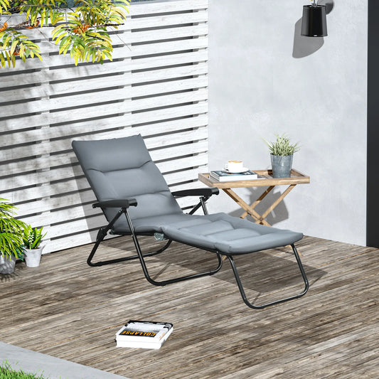 Foldable Lounge Chair, Reclining Patio Sun Lounger, 6-Position Adjustable, Grey Lounger Chairs Grey at Gallery Canada