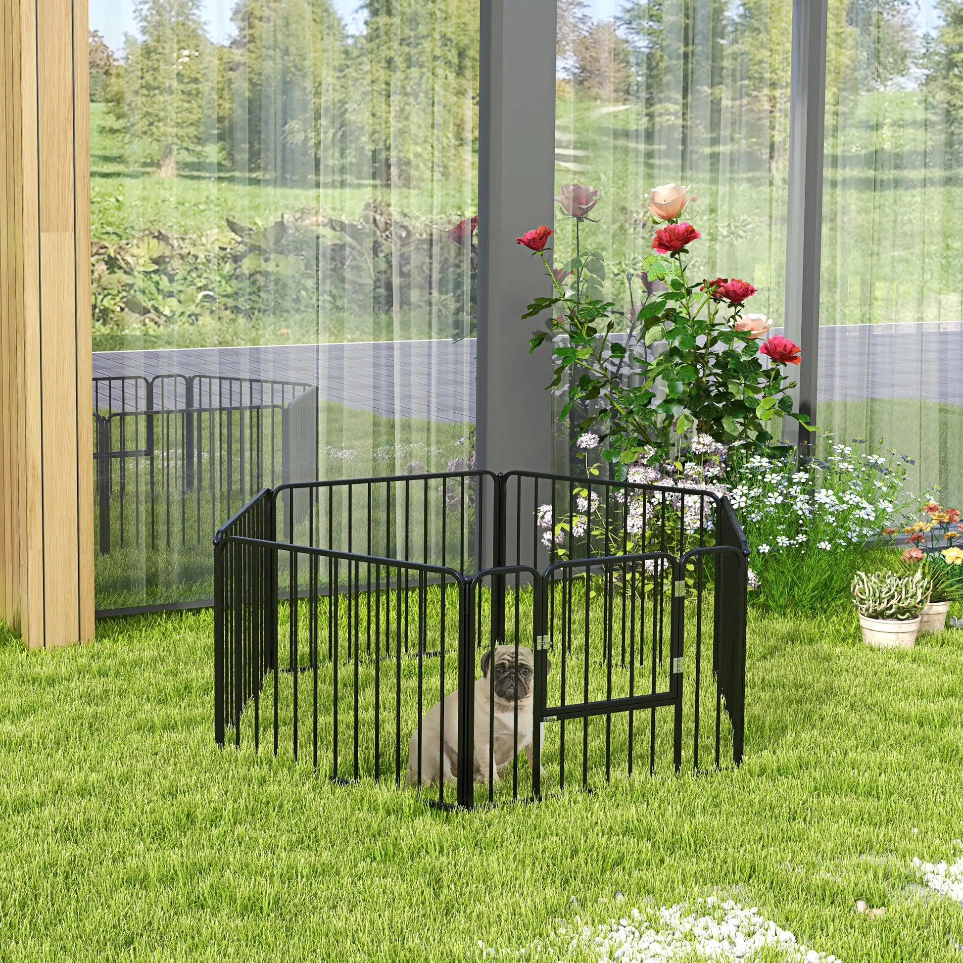 Outdoor Dog Fence, 6 Panels 24" Height, Steel Pet Exercise Pen Houses, Kennels & Pens at Gallery Canada