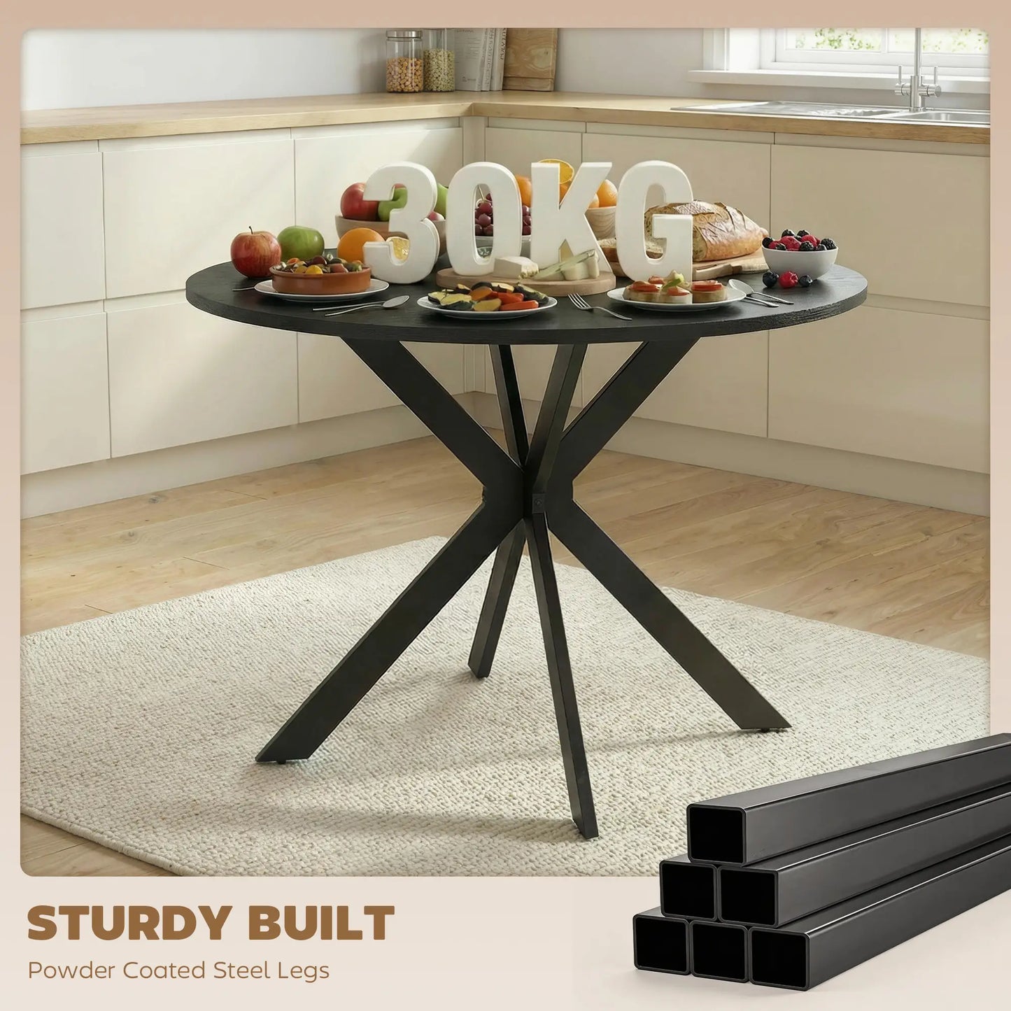 39" Dining Table, Round Kitchen Table, Steel Legs, Wood Grain, Black Dining Tables at Gallery Canada