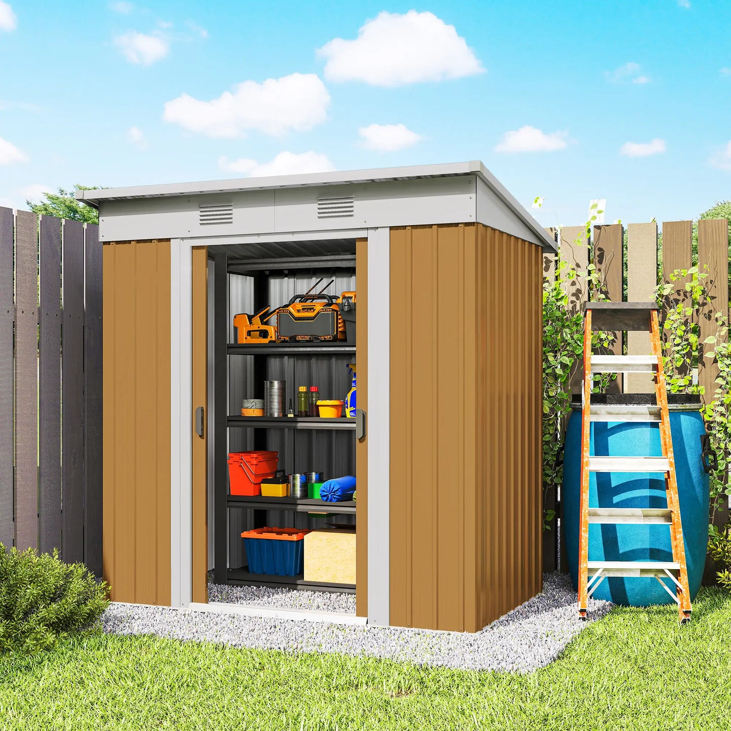 6' x 4' Yellow Metal Outdoor Storage Shed, Lockable Sliding Doors, Yellow Sheds at Gallery Canada