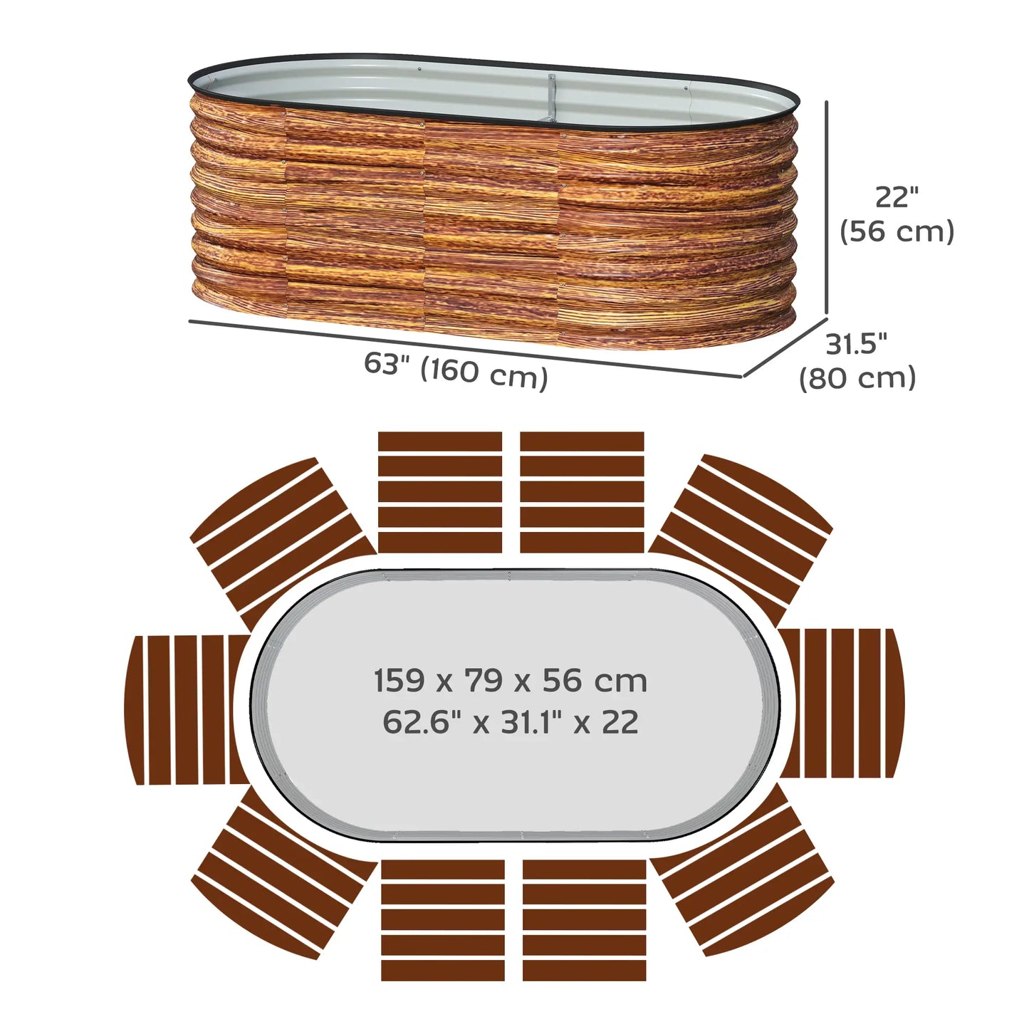 Galvanized Raised Garden Bed, 5 x 2.5 x 2 ft, Brown Wood Effect, Brown