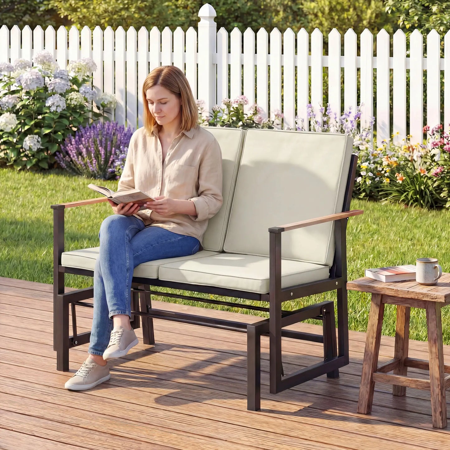 Outdoor Glider Bench For 2 Person, Thick Cushions, Cream White Outdoor Gliders at Gallery Canada