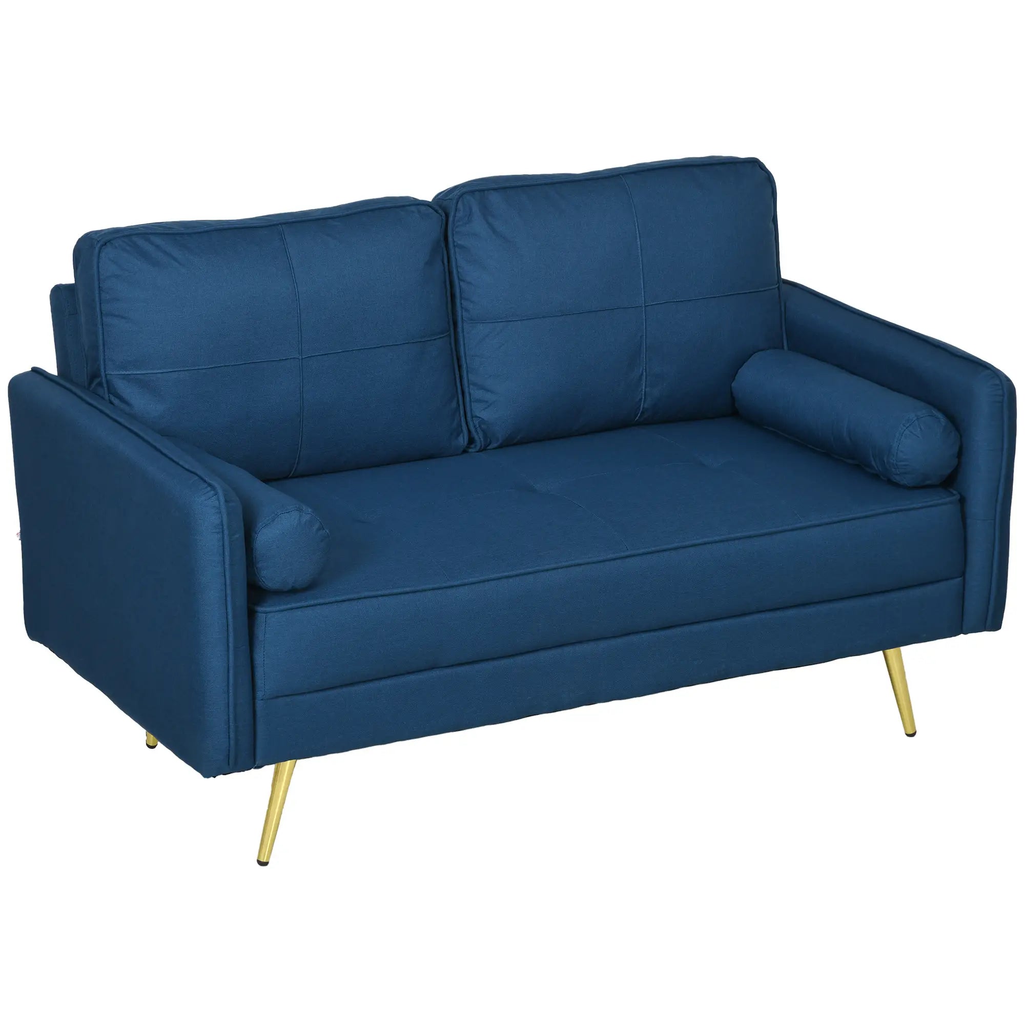 56 Upholstered Loveseat Sofa, 2 Seater with Back Cushions, Blue 2-Seater Sofas Blue, Gold at Gallery Canada
