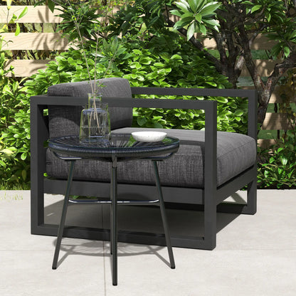 Round Rattan Side Table, Outdoor, PE Rattan, Tempered Glass Top, Black Patio Side Tables at Gallery Canada