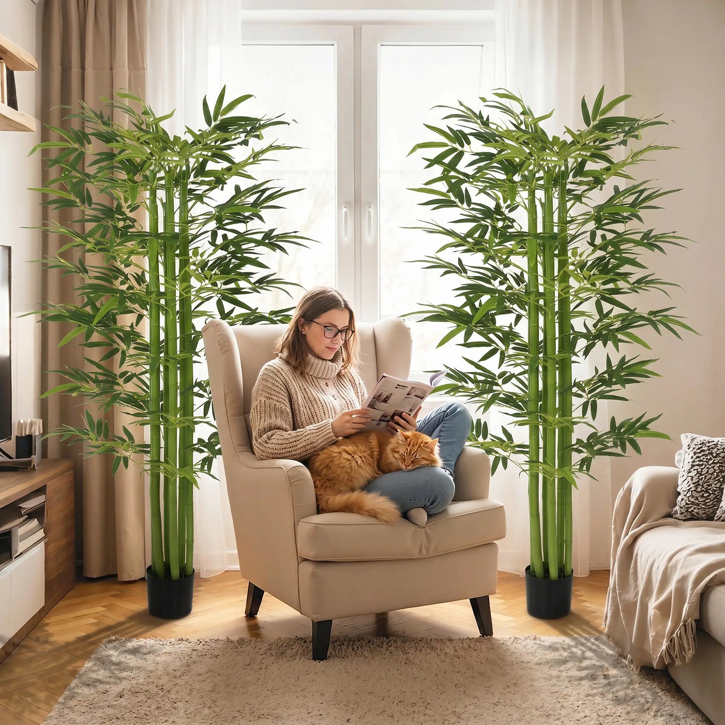 Indoor Fake Plants, Artificial Bamboo Tree with Adjustable Shape for Home Office Living Room Decor, Green Artificial Trees at Gallery Canada