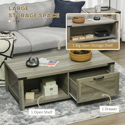 Farmhouse Coffee Table with Drawer, Storage Shelf, Grey Coffee Tables at Gallery Canada