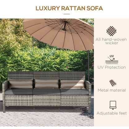3-Seater Wicker Sofa, PE Rattan Outdoor Couch, Removable Cushions, Grey Patio Furniture Sets at Gallery Canada
