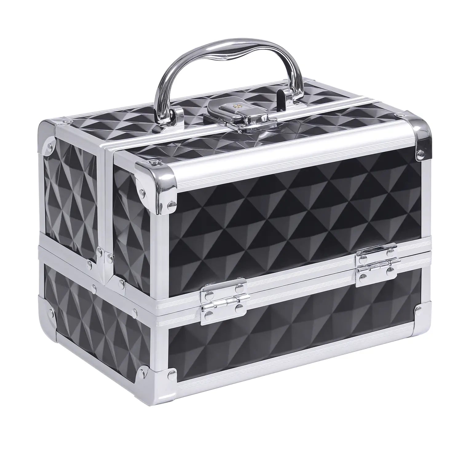 3 Tier Diamond Texture Makeup Train Case, Black Makeup Cases Black at Gallery Canada