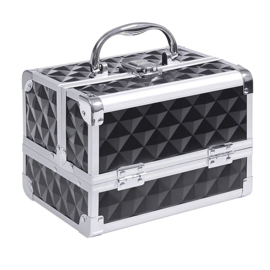 3 Tier Diamond Texture Makeup Train Case, Black Makeup Cases Black at Gallery Canada