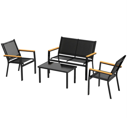 4 Piece Patio Furniture Set, Tempered Glass Tabletop, Black Patio Furniture Sets Black at Gallery Canada