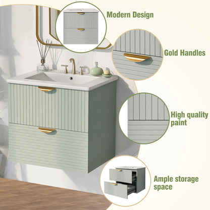 Wall-Mounted Bathroom Vanity, 2 Drawers, 24" L x 18" W x 23" H, Green Sink Cabinets at Gallery Canada