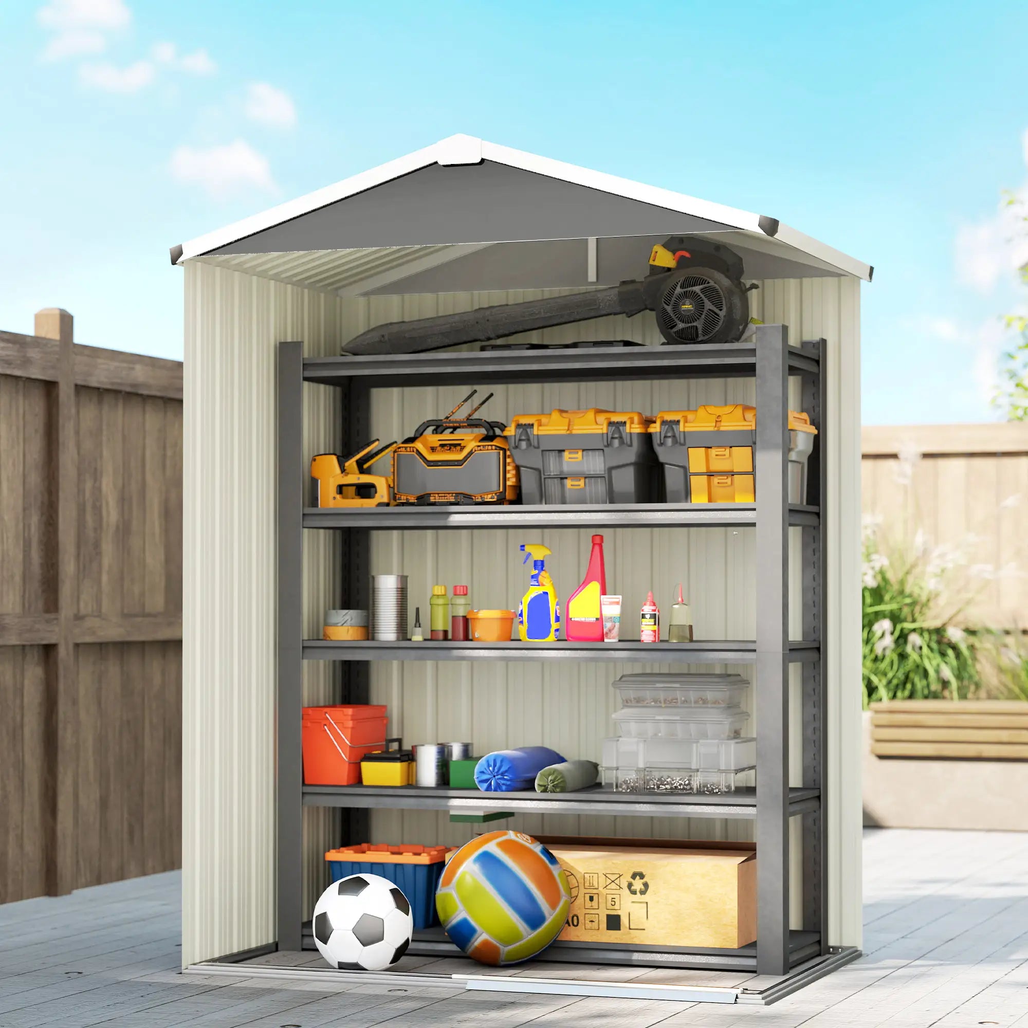 4.5 x 3ft Outdoor Storage Shed, Waterproof Metal Garden Shed, Light Grey Sheds at Gallery Canada