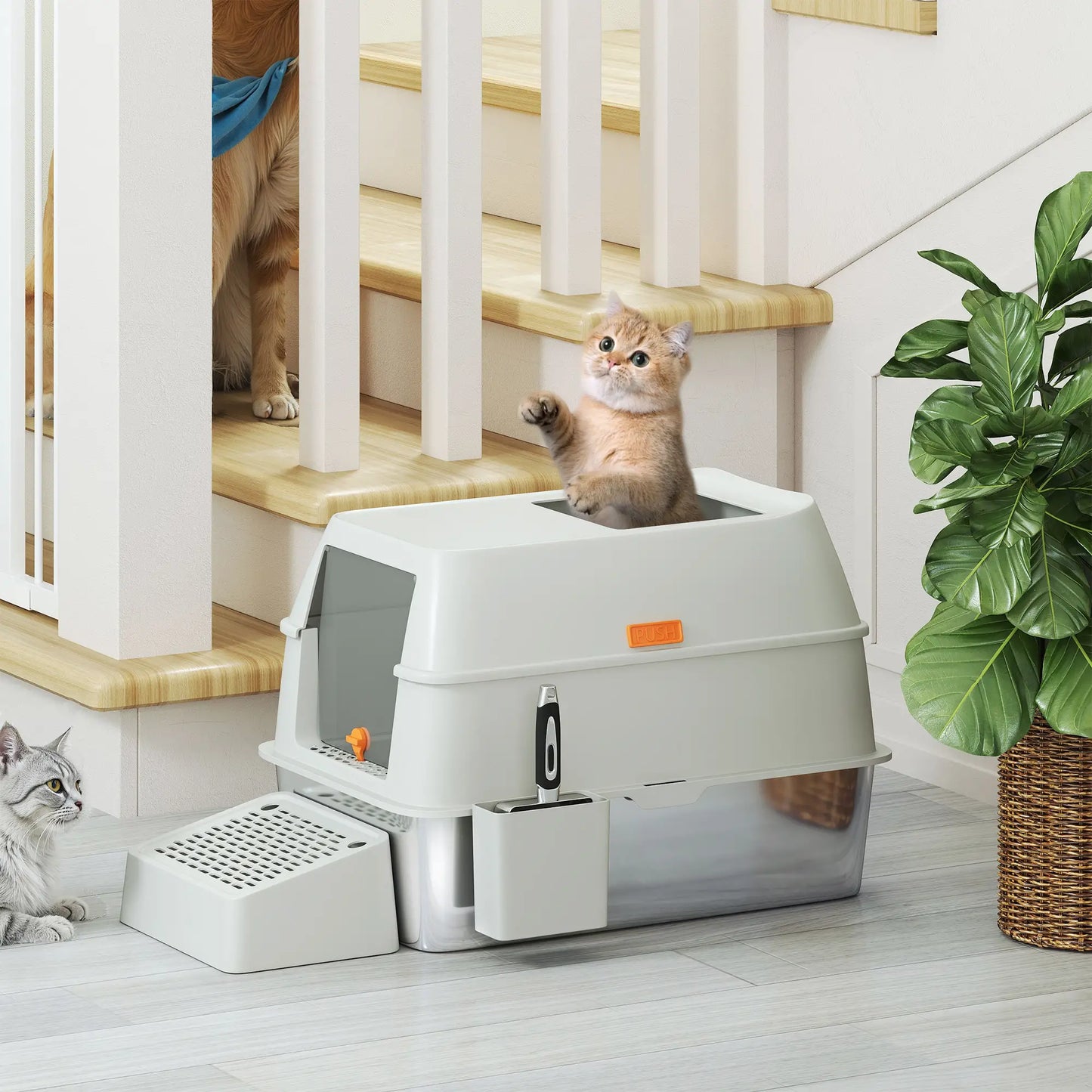 Stainless Steel Cat Litter Box with Lid, High Sided, Light Grey Cat Litter Box Enclosures at Gallery Canada