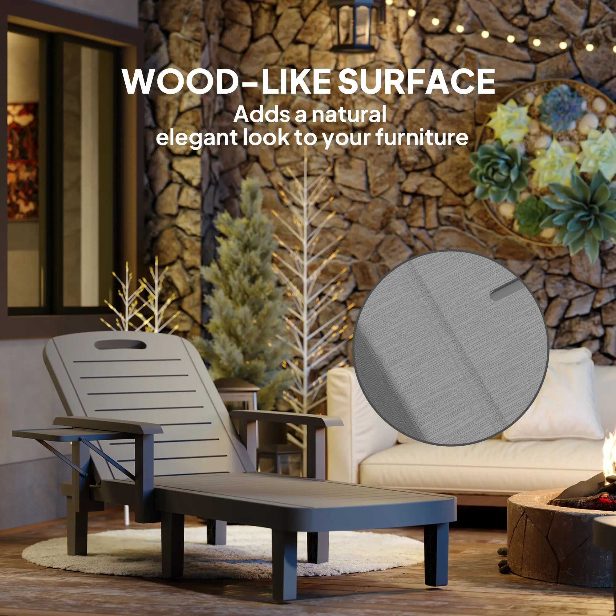 2 Tanning Chairs, 5 Position Adjustable, Foldable Side Table, Dark Grey Lounger Chairs at Gallery Canada