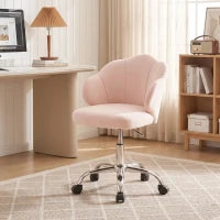 Chaise de bureau en velours pétale, roulettes pivotantes, large assise, rose