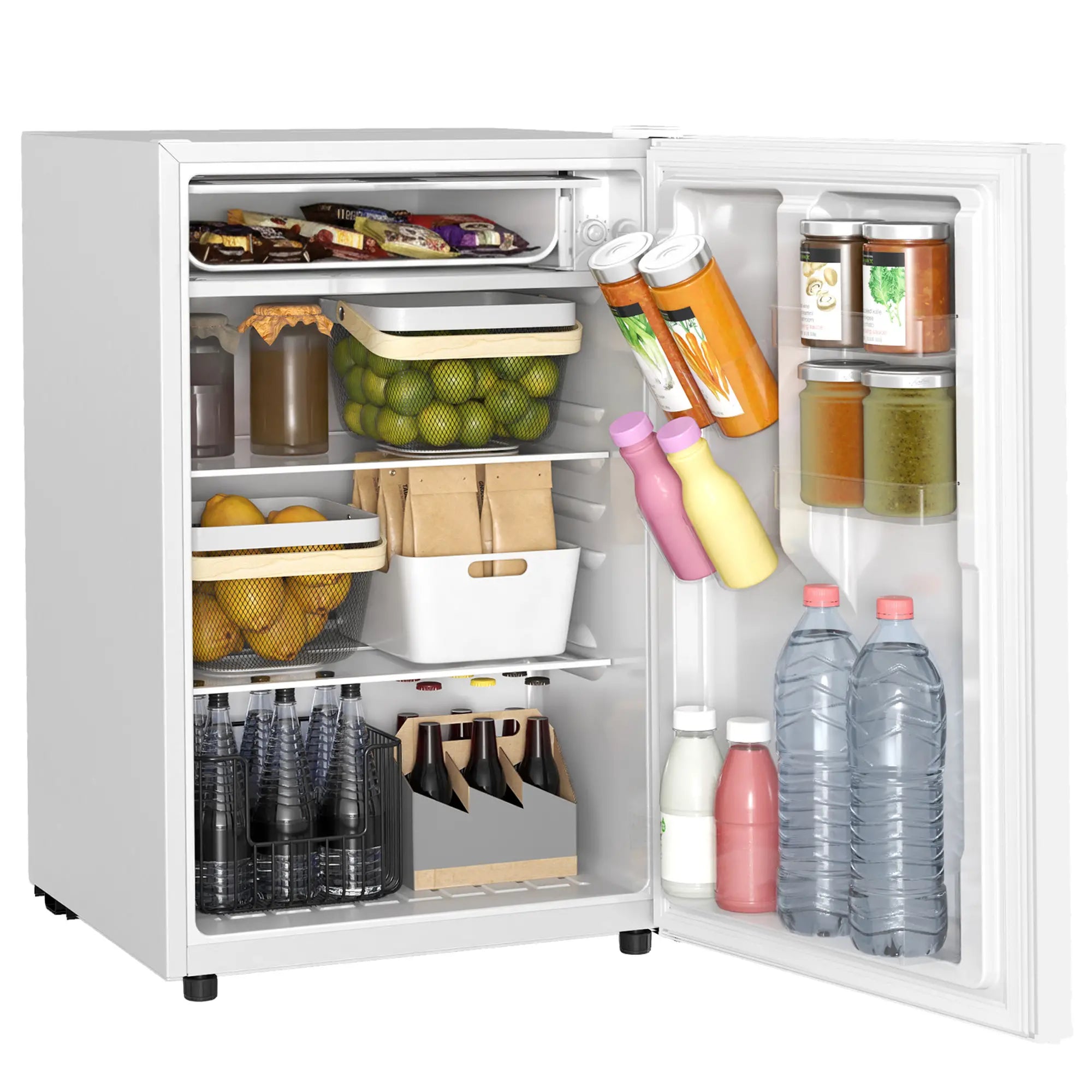 4.5 Cu Ft Mini Fridge with Freezer, Wheels, Adjustable Thermostat, White Small Kitchen Appliances at Gallery Canada
