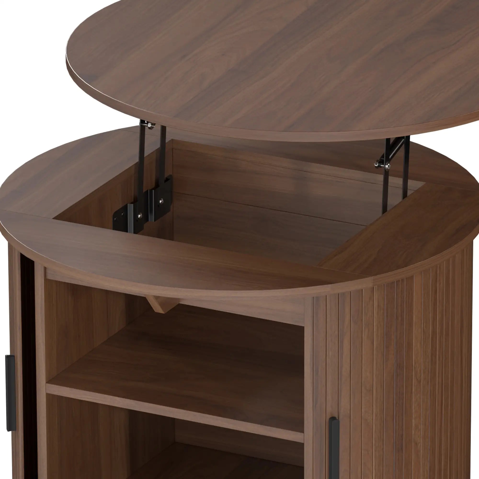 Lift Top Coffee Table, Round, Storage, Sliding Door, Walnut Brown Coffee Tables at Gallery Canada