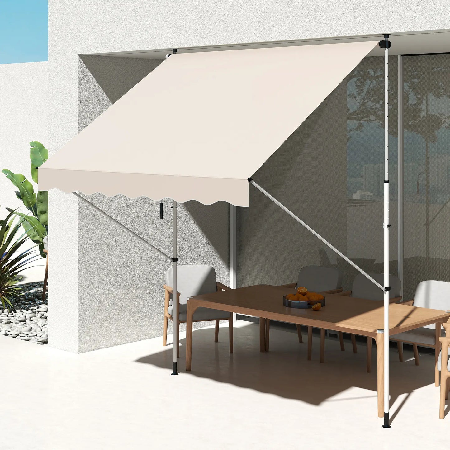 10x5ft Manual Retractable Awning, Water Resistant UV Protector, Beige Door Awnings at Gallery Canada