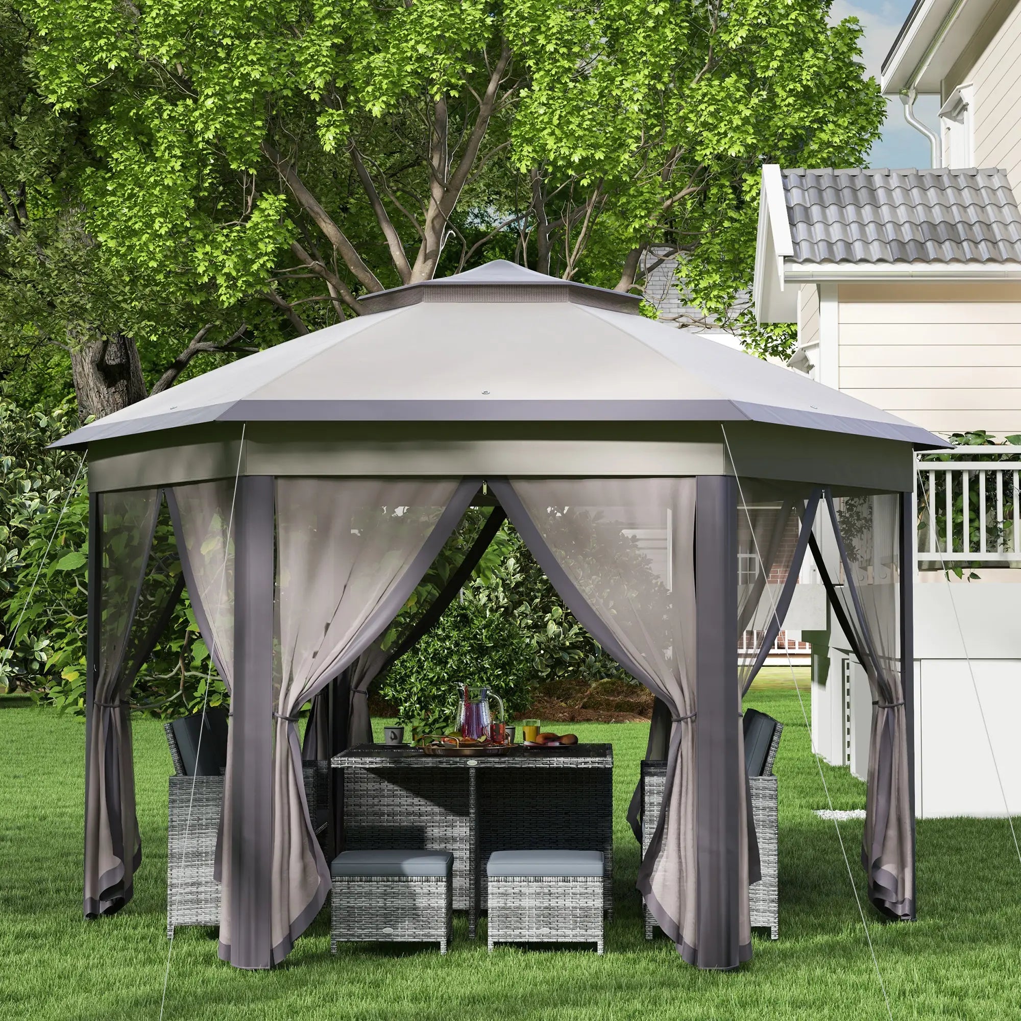 13' x 13' Pop Up Canopy Tent, Netting, Carry Bag, Coffee Beige Pop Up Canopies at Gallery Canada