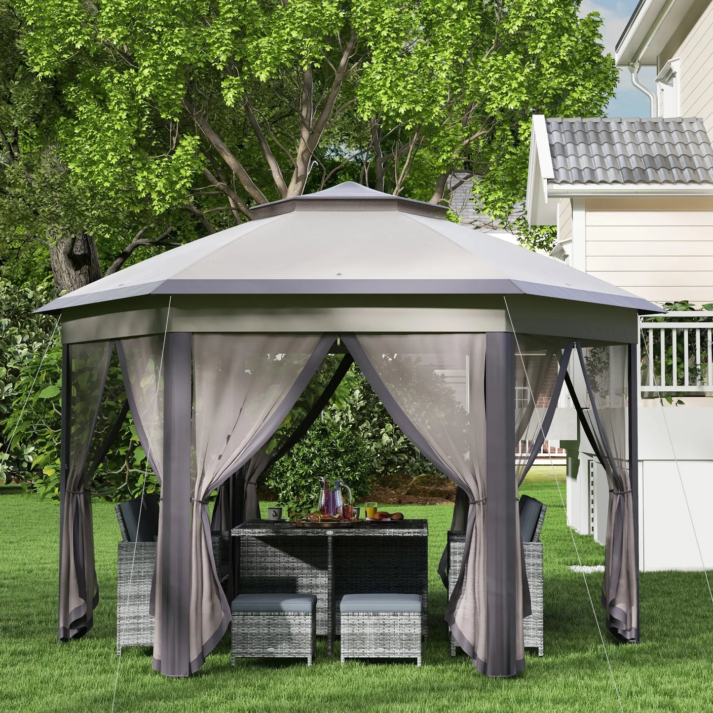 13' x 13' Pop Up Canopy Tent, Netting, Carry Bag, Coffee Beige Pop Up Canopies at Gallery Canada