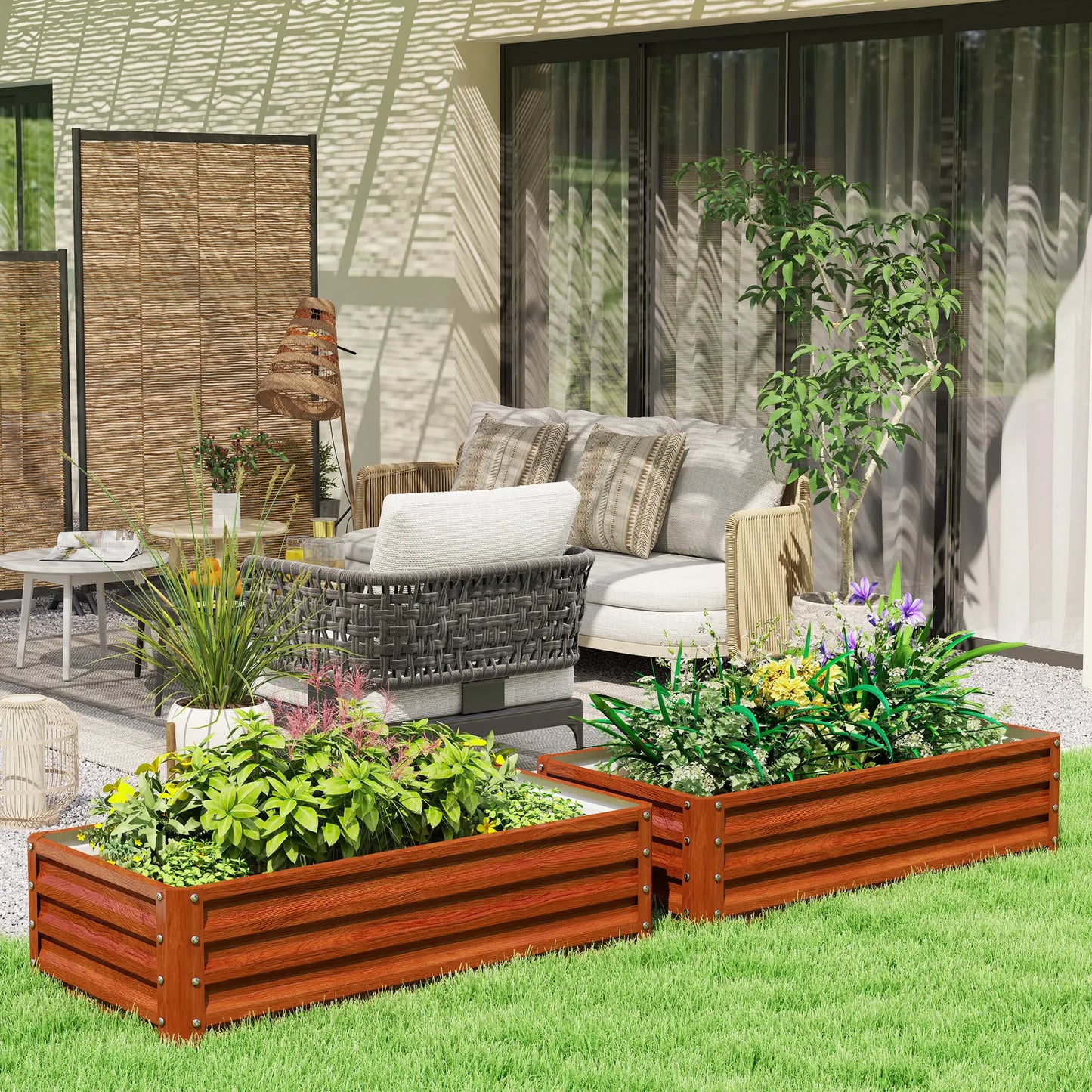 4' x 2' x 1' Parterre de jardin surélevé, Lot de 2, Bac à plantes galvanisé, Brun foncé