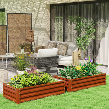 4' x 2' x 1' Parterre de jardin surélevé, Lot de 2, Bac à plantes galvanisé, Brun foncé