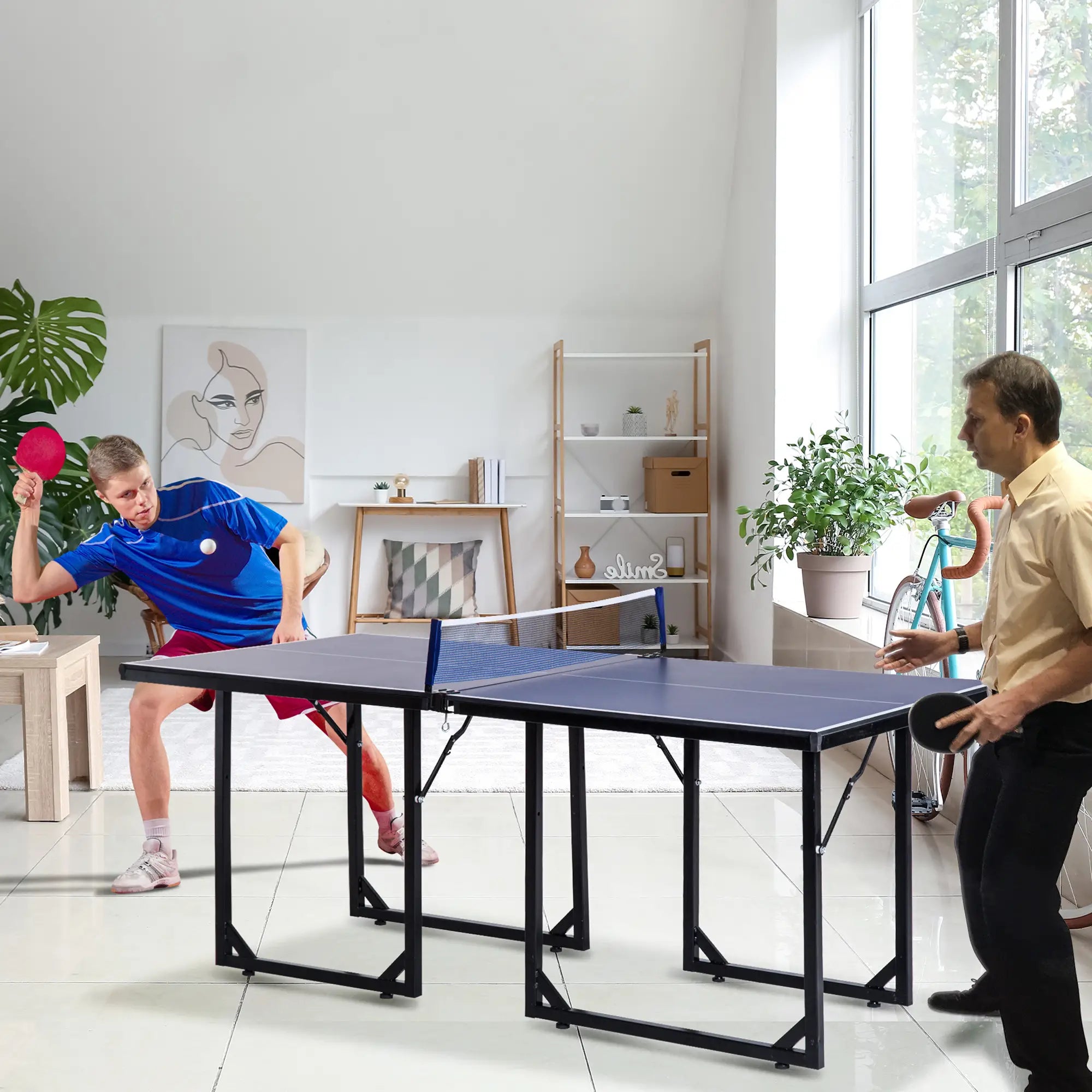 6x3ft Midsize Ping Pong Table, Folding, Blue Game Tables at Gallery Canada