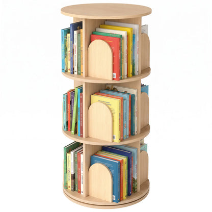 3-Tier Rotating Bookshelf, 360° Revolving Bookcase, Natural Baby & Kids Storage at Gallery Canada