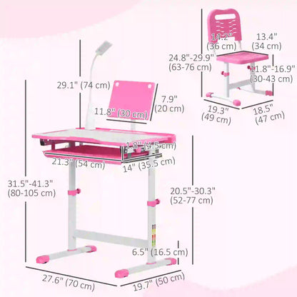 Kids Desk and Chair Set, Adjustable Height, Tilt Desktop, Pink Kids Desk Sets at Gallery Canada