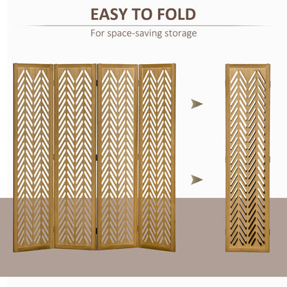 4 Panel Room Divider, 5.6ft Tall, Wood Folding Privacy Screen, Light Brown Room Dividers at Gallery Canada