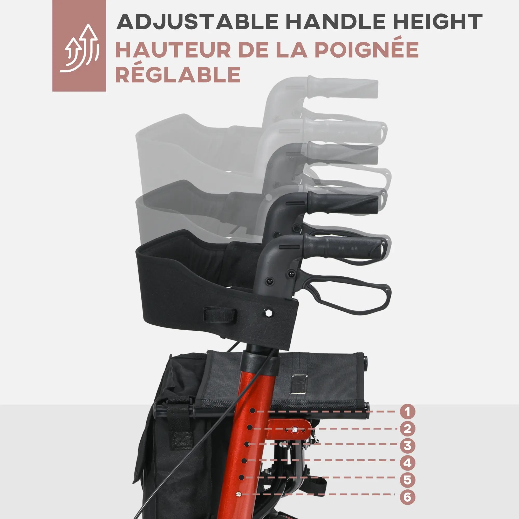 Senior Rollator with Seat, Back, Cane Holder, Adjustable Handle, Red Knee Walker & Wheelchair Ramps at Gallery Canada