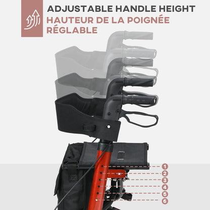 Senior Rollator with Seat, Back, Cane Holder, Adjustable Handle, Red Knee Walker & Wheelchair Ramps at Gallery Canada