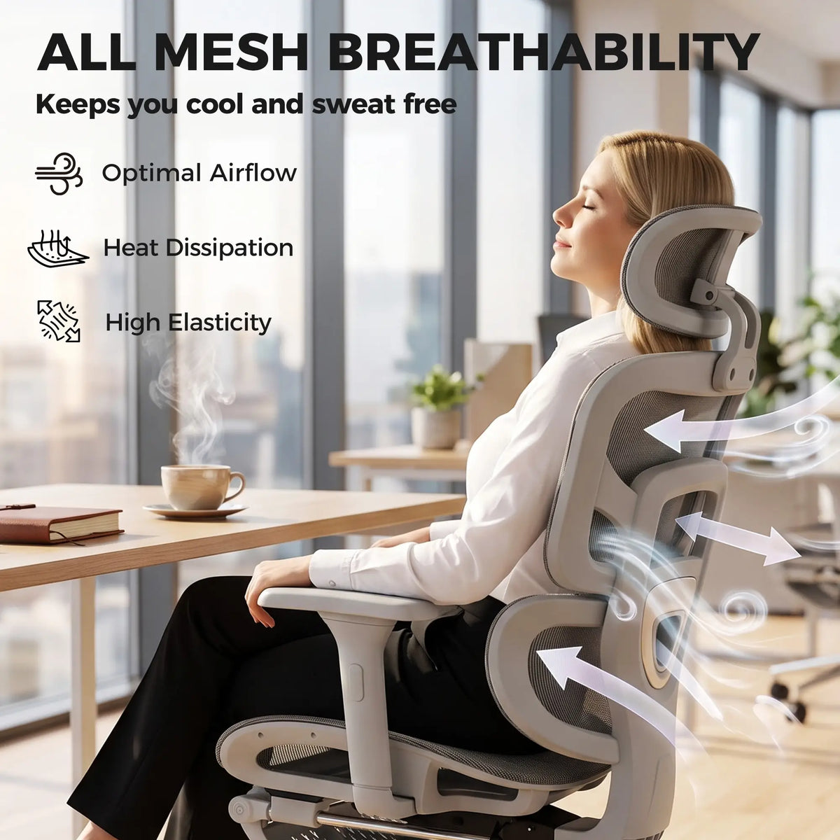 Ergonomic Office Chair, Mesh Reclining, Grey