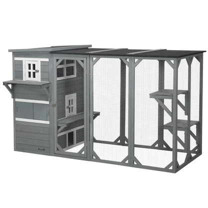 Wooden Cat Catio, 76"L Outdoor Cat House, Asphalt Roof, Light Grey Outdoor Cat Enclosures White, Light Grey, Black at Gallery Canada