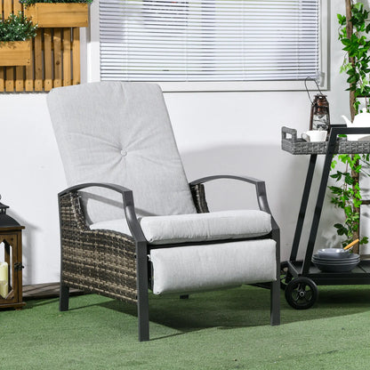 Outdoor Rattan Recliner Chair, Adjustable Back, Retractable Footrest, Light Grey Chaise Loungers at Gallery Canada