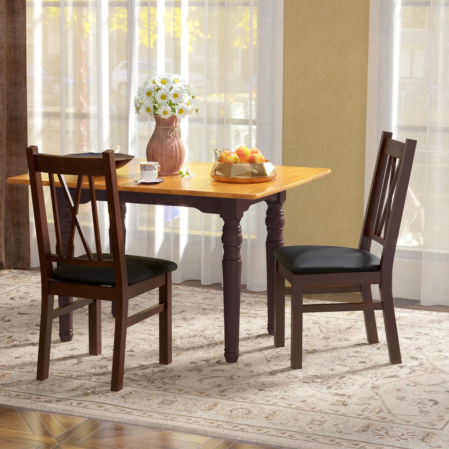 Farmhouse Dining Table Chairs Set of 2, Pine Wood, PU Leather Cushion Bar Stools at Gallery Canada