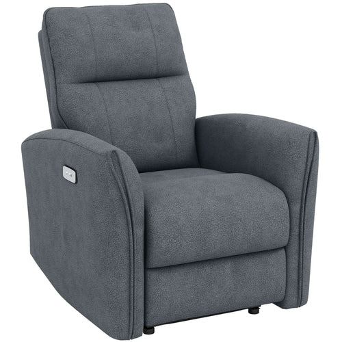 Fabric Recliner Chair, USB Ports, Footrest, Charcoal Grey