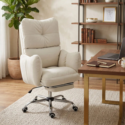 Chaise de bureau inclinable ergonomique avec repose-pieds, crème
