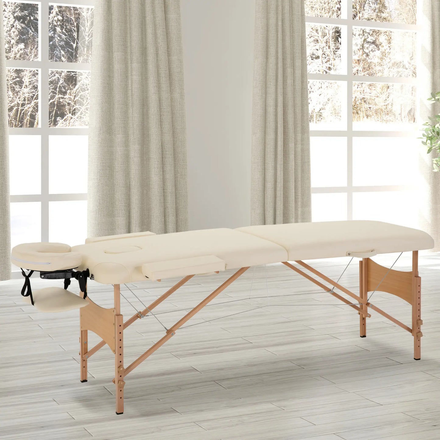 Height Adjustable Salon Spa Facial Couch, Folding Massage Table, Beige