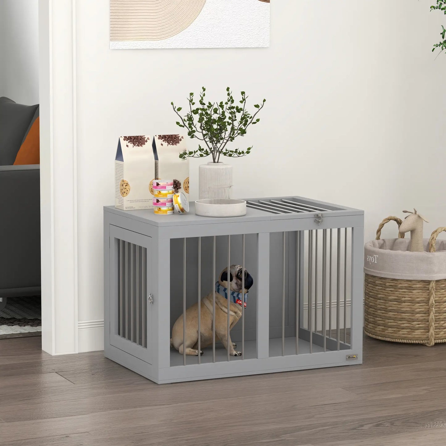 31.5" Dog Crate Furniture, Double Doors, Medium Dogs, Grey Houses, Kennels & Pens at Gallery Canada