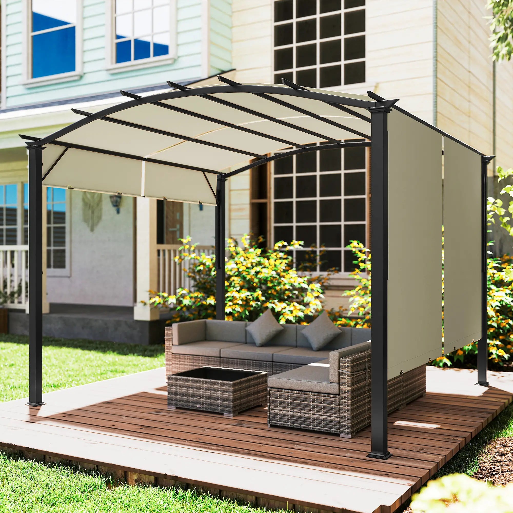 11' x 11' Retractable Pergola Canopy, Patio Backyard, Beige Pergolas at Gallery Canada