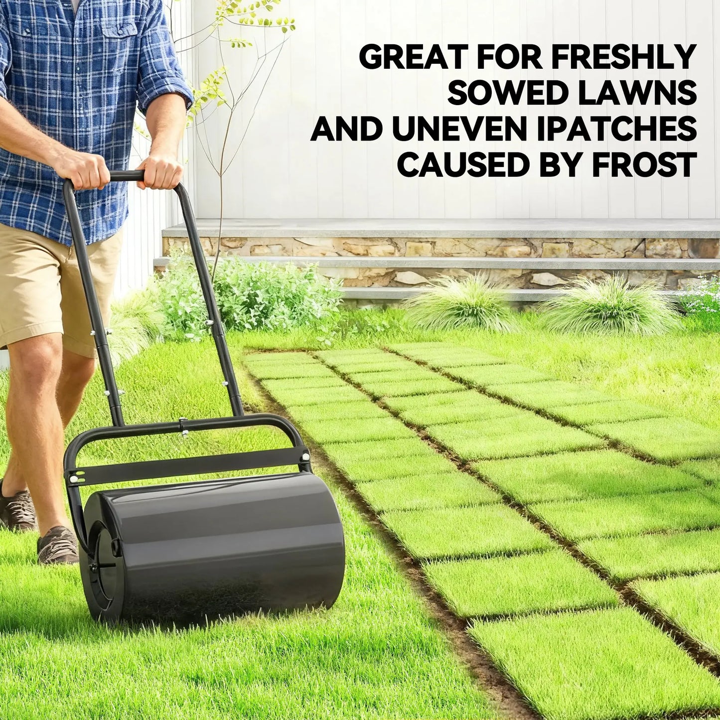 Heavy Duty Lawn Roller, 20" Push Tow Sod Roller, Grass Flattener, Black Lawn Rollers at Gallery Canada