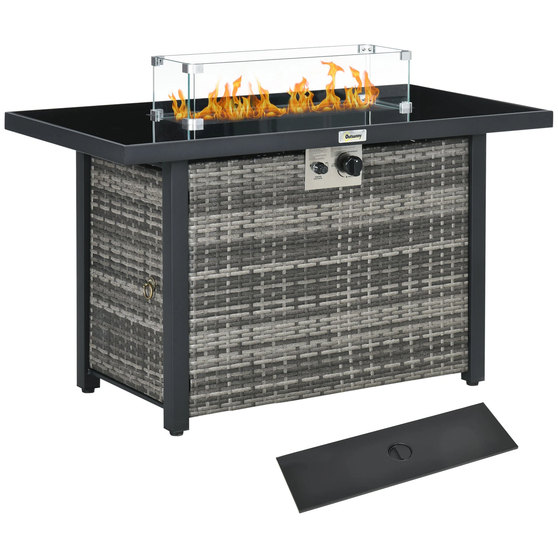43" Propane Fire Pit Table, 50,000 BTU, Blue Glass Rock, Grey Fire Pits Grey at Gallery Canada