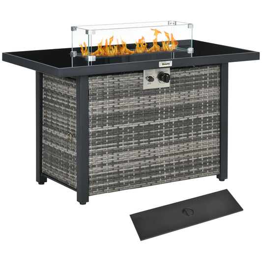 43" Propane Fire Pit Table, 50,000 BTU, Blue Glass Rock, Grey Fire Pits Grey at Gallery Canada