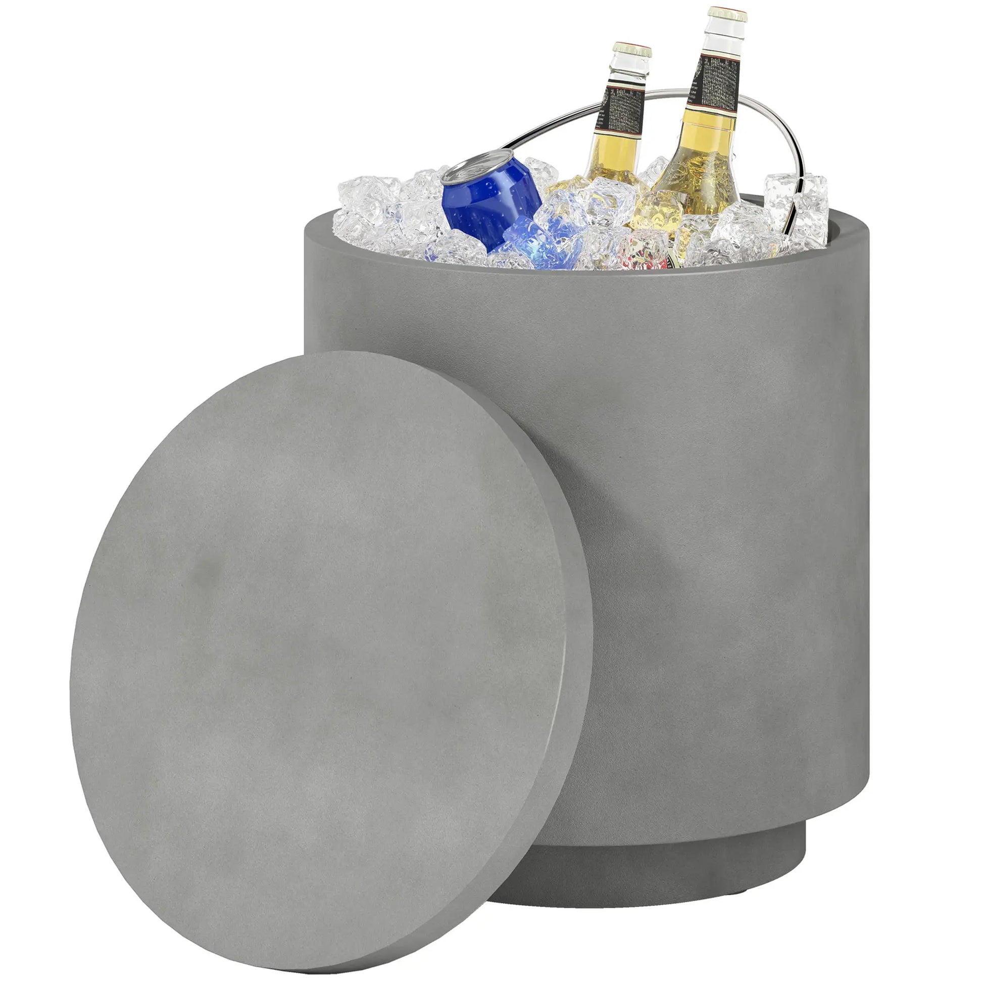 2.6 Gal Outdoor Side Table, 3-In-1 Concrete Cooler with Storage, Light Grey Side Tables Light Grey at Gallery Canada